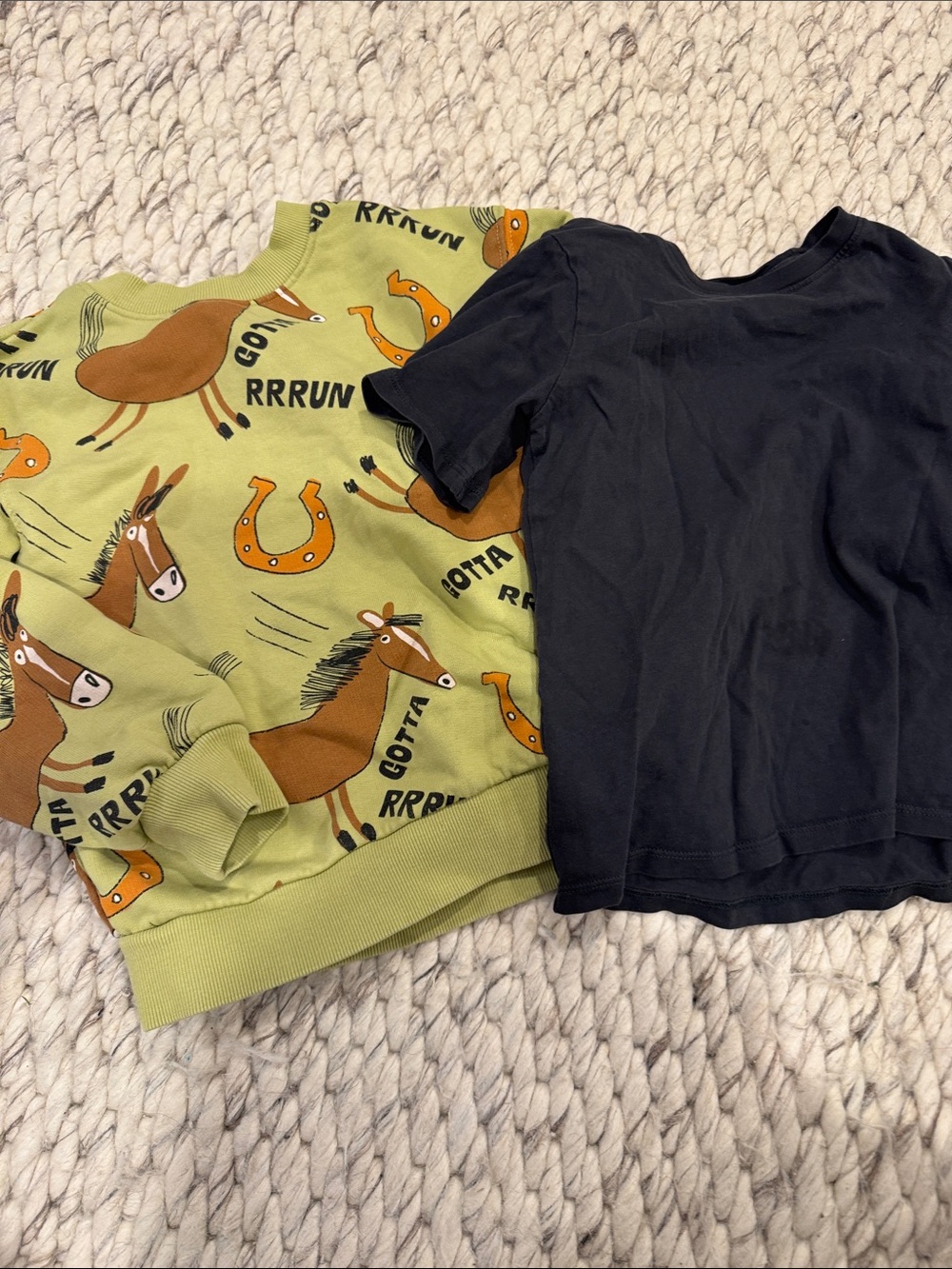H&M Green Horse Print Sweatshirt with Black Tee Set
